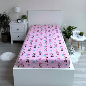 Minnie Maus rosa Spannbettlaken - 90x200 cm Bettbezug Einzelbett Matratzenbezug