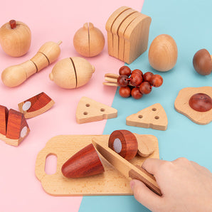 Holzlebensmitteln mit Zubehör – Lebensmittelspielzeug für fantasievolles Spielen