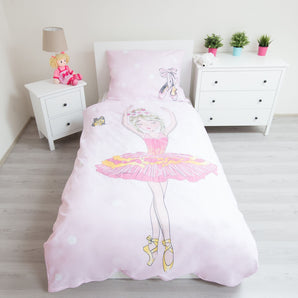 Ballerina Bettwäsche Mädchen - 140x200 cm Kissen und Decke