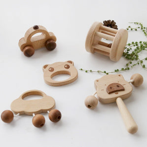 Beste Wünsche Baby Box - Geschenkbox – Rassel, Lern- & Greifspielzeug für Babys (8-in-1 Holzspielzeug)