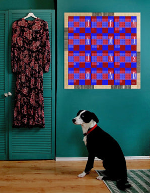 Fine Art Wandkalender // Kilim Karo blau rot